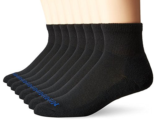 MediPEDS Men's 8 Pack Diabetic Quarter Socks with Non-Binding Top, Black, Shoe Size: 6-9