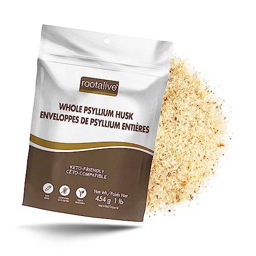 Rootalive - Whole Psyllium Husk, Psyllium Husk Whole Plant-Based Fibre for Digestive Support, Unflavored Superfood Powder with Soluble & Insoluble Fibre, Vegan, Gluten-Free, 454 grams