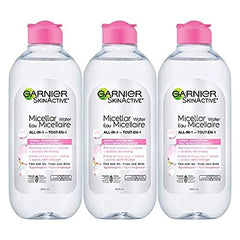 GARNIER Micellar Cleansing Water, All-In One Makeup Remover + Face Cleanser, Hypoallergenic, All Skin Types Even Sensitive Skin, Pack of 3 (3 x 400mL)