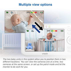 VTech LM918-2W Video Baby Monitor with 5" Screen, Pan Tilt Zoom, Sound Activated Night Light & Glow-On-The-Ceiling Projection, Night Vision, 2 Cameras, Multiple Viewing Options, White