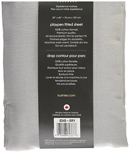 Kushies Pack N Play Playard Sheet, Soft 100% breathable cotton flannel, Made in Canada, Grey