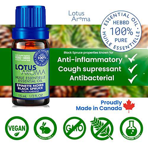 Lotus Aroma Black Spruce Essential Oil - MADE IN CANADA - BBDEO Premium Grade - Essential Oils for Diffusers Aromatherapy - 15 mL