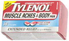 Tylenol Muscle Aches and Body Pain, Acetaminophen 650 mg, Joint Pain, Muscle Ache Relief, Fast and Long Lasting, 16 Caplets