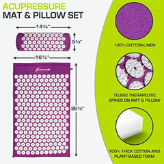 ProsourceFit Acupressure Mat and Pillow Set for Back/Neck Pain Relief and Muscle Relaxation, Purple