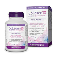 Webber Naturals Collagen30 Anti-Wrinkle, 2,500mg of Bioactive Collagen Peptides Per Serving, 180 Tablets, Helps Reduce Deep Wrinkles, Fine Lines & Stimulates Skin Cells