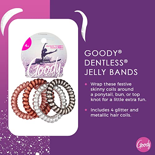 GOODY Icy Holiday Coils, Assorted Jelly Bands Ponytailers Hair Accessories for Men, Women, Boys & Girls to Style with Ease & Keep Your Hair Secured for All Hair Types, Multi, 4 Count