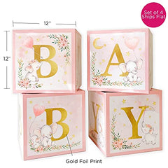 Kate Aspen Elephant, Pink Boxes with Letters for Baby Shower Decoration Little Peanut, One Size