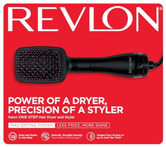 Revlon RVDR5212F Salon One-Step™ Hair Dryer Brush Styler, Tourmaline Technology™, Straightener Paddle Design, Multiple Heat Settings, Less Frizz, Detangling Bristles, Lightweight, Max Drying Power, Black