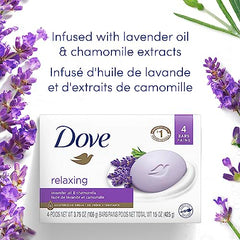 Dove Relaxing Beauty Bar gentle skin cleanser Lavender more moisturizing than bar soap 106 g 4 count