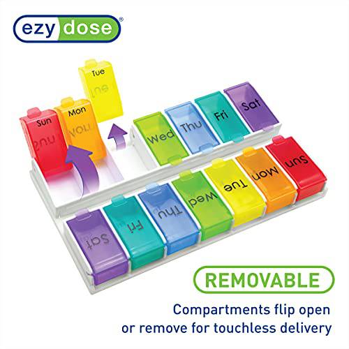 EZY DOSE Weekly (14-Day) Pill Organizer, Vitamin and Medicine Box, X-Large Detachable Compartments, Rainbow Colors