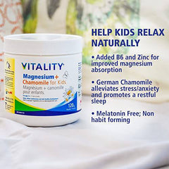 VITALITY Magnesium + Chamomile for Kids (Ages 3+) - Powder, 120 g (Pack of 1)