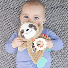 Infantino Cuddly Teether, Sleepy Sloth Character, 3 Textured Teething Places to Soothe Sore Gums, BPA-Free Silicone, Soft Fabric Textures to Explore, Crinkle Sounds to Discover, for Babies 0M+