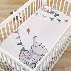 Disney Dumbo Gray, Teal, and White"Hello Baby" Nursery Photo Op Fitted Crib Sheet