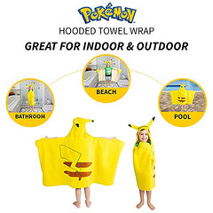 Franco Kids Bath and Beach Super Soft Cotton Hooded Towel Wrap, 24 in x 50 in, Pokemon