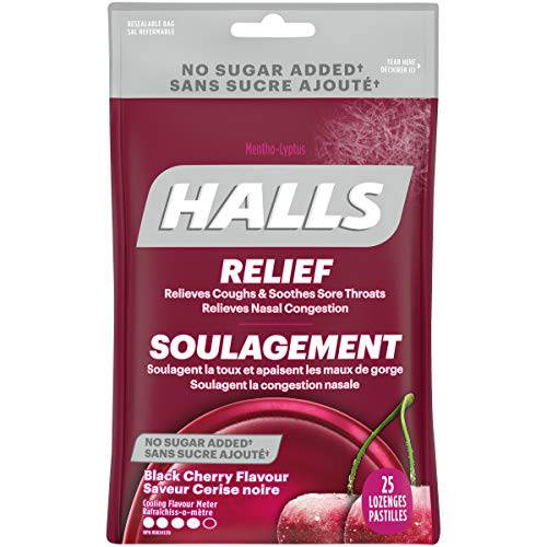 Halls Mentho-Lyptus No Sugar Added Black Cherry 25 Count Bag, Pack of 12, original