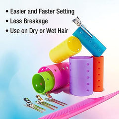 Conair Magnetic Rollers, Rollers: pink, purple, blue, orange, yellow, green; Comb: pink; Clips: silver, 75 Piece set