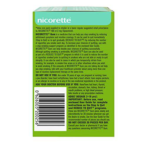 Nicorette Gum, Nicotine 2 Mg, Spearmint Flavour, Quit Smoking Aid And Smoking Cessation Aid, 210 Count