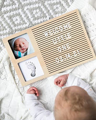 Pearhead Babyprints Letterboard Baby Handprint & Photo Frame, Wooden Customizable Letterboard for Baby, New Baby Keepsake