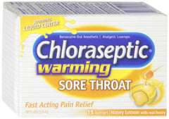 Chloraseptic Fast Acting Sore Throat Lozenges with Soothing Liquid Centre, Provides Warming Relief, Honey Lemon Flavour, 15 Lozenges