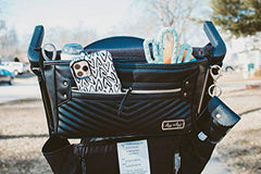 Itzy Ritzy Adjustable Stroller Caddy & Stroller Organizer Featuring Two Built-in Pockets, Front Zippered Pocket and Adjustable Straps to Fit Nearly Any Stroller, Black with Gold Hardware