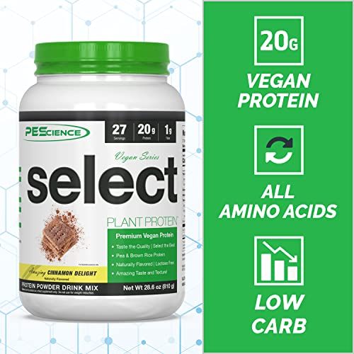 PEScience Select Vegan Plant Based Protein Powder, Cinnamon Delight, 27 Serving, Pea and Brown Rice Blend