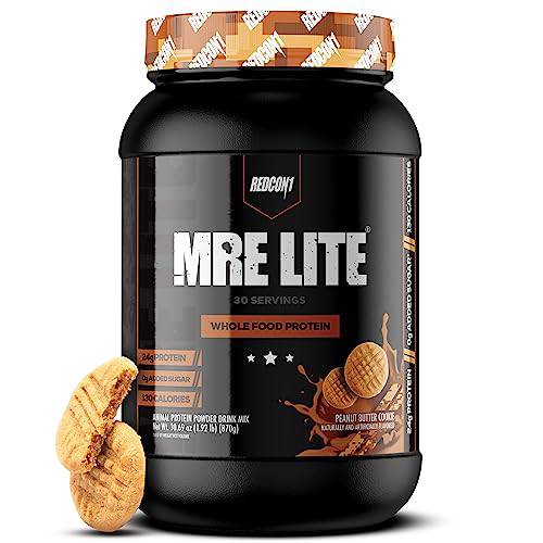 Redcon1 MRE Lite Protein Powder - Whole Food Based Protein, Contains No Whey, No Bloating, Keto Friendly, 2G Sugar, 24G Protein Meal Replacement - (Peanut Butter Cookie)