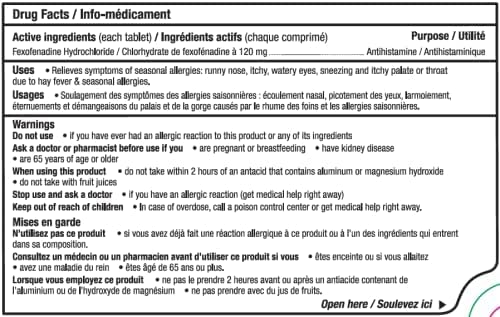 Allegra 24 Hour Allergy Medication, 120 mg, 12 Count Tablets, Non-Drowsy, Fast & Effective Multi-Symptom Relief from Seasonal Allergies, Relieves Runny Nose, Sneezing, Watery Eyes, Itchy Throat