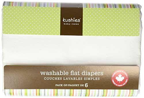 Kushies D1026 6 Pack Washable Flat Diapers, White