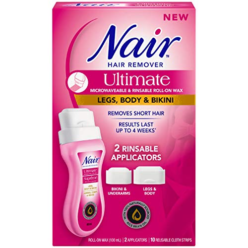 Nair Ultimate Roll-On Wax, Microwavable and Rinsable, For Legs, Body and Bikini, made with Rice Bran Oil, 100ml + 2 Applicators