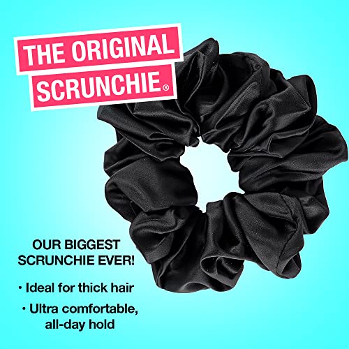 Scunci by Conair The Original Scrunchie Jumbo Size in Washable Black Nylon Silk-Like Fabric, Perfect for Wrist-to-Hair Versatility, 1 Count