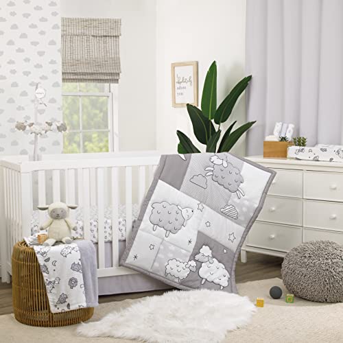 Carter's Sleepy Sheep Gray and White Lamb, Star, and Cloud 3 Piece Nursery Crib Bedding Set - Comforter, Fitted Crib Sheet, and Crib Skirt