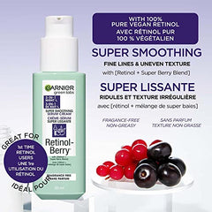 Garnier Green Labs Retinol-Berry Super Smoothing Serum Cream, With Pure Retinol + Hyaluronic Acid + Super Berry Blend, 3-In-1 Night Eye Cream, Fragrance-Free, 50 ml