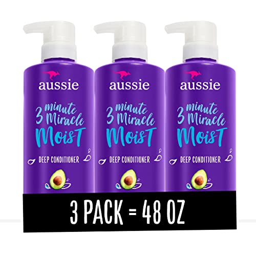 Aussie Deep Conditioner for Dry Hair with Avocado and Jojoba Oil, 3 Minute Miracle Moist, Paraben Free, Triple Pack (1,475 mL Total)