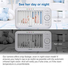 VTech LM918-2W Video Baby Monitor with 5" Screen, Pan Tilt Zoom, Sound Activated Night Light & Glow-On-The-Ceiling Projection, Night Vision, 2 Cameras, Multiple Viewing Options, White