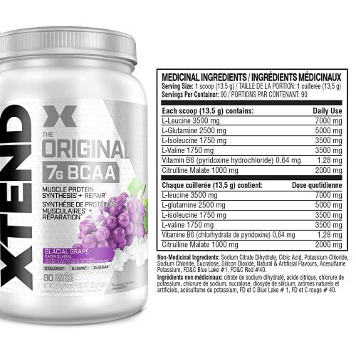 XTEND Original BCAA Powder Glacial Grape | Sugar Free Post Workout Electrolyte Muscle Recovery Drink with Amino Acids | 7g BCAAs for Men & Women | 90 Servings