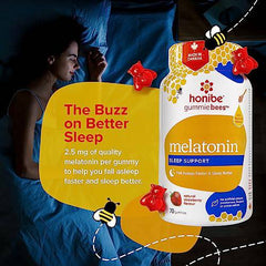 Honibe Melatonin Sleep Support Gummies | Honey-Based Gummies Made in Canada | Nighttime Sleep Aid | Natural Sleep Aid to Help Relieve Stress | Melatonin Gummies to Help Support a Healthy Sleep Aid | Sleep Gummies | 70 gummies