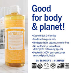 Dr. Bronner’s - Pure-Castile Liquid Soap (Citrus, 473 mL) - Made with Organic Oils, 18-in-1 Uses: Face, Body, Hair, Laundry, Pets and Dishes, Concentrated, Vegan, Non-GMO