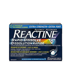 Reactine Rapid Dissolve Extra Strength Tablets - For Itchy Eyes, Hives, Runny Nose - 24 Hour Allergy Relief - 24 Count