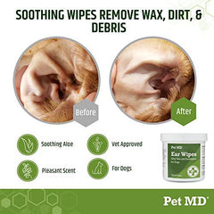 Pet MD - Dog Ear Cleaner Wipes - Otic Cleanser for Dogs to Stop Ear Itching, and Infections with Aloe and Eucalyptus - 100 Count