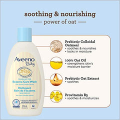 Aveeno Baby Eczema Care Wash for cleanses & soothes eczema prone skin, Colloidal Oatmeal - Fragrance Free, 236mL