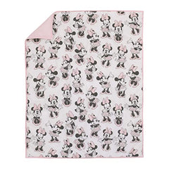 Disney Minnie Mouse 6 Piece Nursery Crib Bedding Set, Comforter, Two 100% Cotton Fitted Crib Sheets, Dust Ruffle, Baby Blanket, Changing Pad Cover, Pink, Grey & White (4692612)