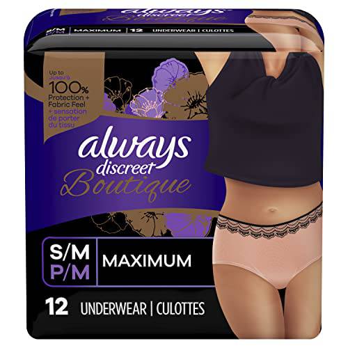 Always Discreet Boutique, Incontinence & Postpartum Underwear For Women, Maximum Protection, Small/Medium, 12 Count