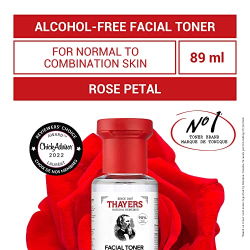 THAYERS Alcohol-Free Witch Hazel Rose Petal Face Toner Skin Care with Aloe Vera, Natural Gentle Facial Toner, for All Skin Types, Travel Format, 89mL