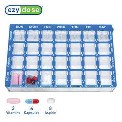 Ezy Dose Weekly (7-Day) Pill Organizer, Vitamin and Medicine Box, Small Compartments with Easy Fill Tray, 4 Times a Day, Clear Lids