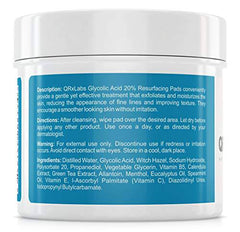 Glycolic Acid 20% Resurfacing Pads for Face & Body with Vitamins B5, C & E, Green Tea, Calendula, Allantoin - Exfoliates Surface Skin and Reduces Fine Lines and Wrinkles - Peel Pads