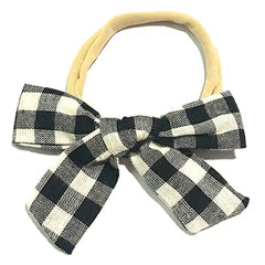 Baby Wisp - Headband - Hand Tied Bow - White Buffalo Plaid - Baby, Infant, Hair Accessory