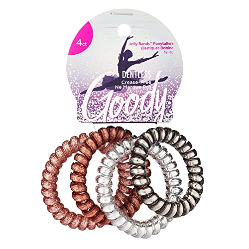 GOODY Icy Holiday Coils, Assorted Jelly Bands Ponytailers Hair Accessories for Men, Women, Boys & Girls to Style with Ease & Keep Your Hair Secured for All Hair Types, Multi, 4 Count