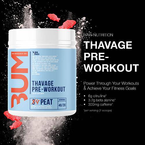 RAW Thavage CBUM Pre Workout - 3Peat | Chris Bumstead Pre Workout Formula, Sports Nutrition Pre-Workout Powders | Men & Womens Preworkout Drink, Energy Powder for Working Out | 40 Servings