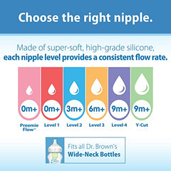 Dr. Brown's Options+ Wide-Neck Baby Bottle Nipple, Preemie (0 Months+), 6 Pack