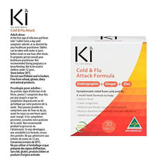 Ki Cold & Flu Attack Formula, 30 Count, Andrographis, Ginger and Zinc, Congestion, Sore Throat, Headache, Vegan Flu Relief